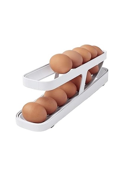 2 Katlı Otomatik Yumurta Standı - Buzdolabı Yumurtalık Rafı ve Saklama Kabı, Mutfak O