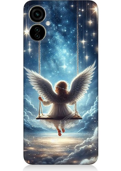 Tecno Spark 9 Pro Uyumlu Yıldızlarla Salıncakta Melek Desenli Silikon Kılıf