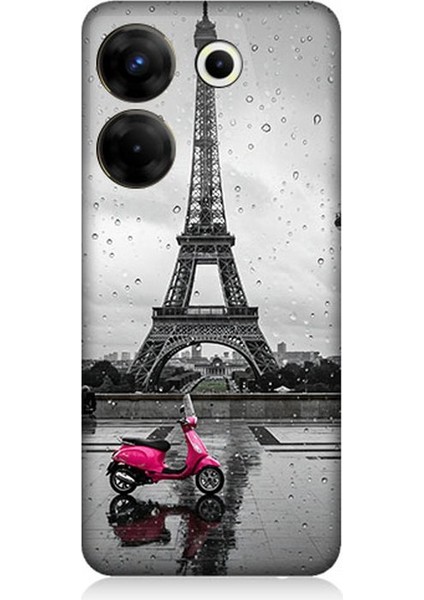 Tecno Camon 20S Pro Uyumlu Yağmurda Eyfel ve Scooter Desenli Silikon Kılıf