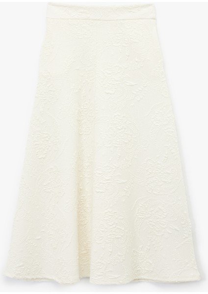 Rahat Kalıp Floral Dokulu Midi Boy Çan Etek