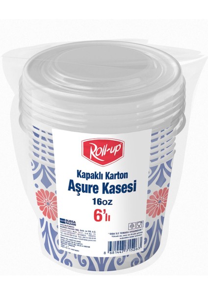 Roll-Up Kapaklı Karton Aşure Kasesi 6lı Set