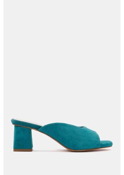 Anna Kadın Turkuaz Gerçek Deri Topuklu Terlik