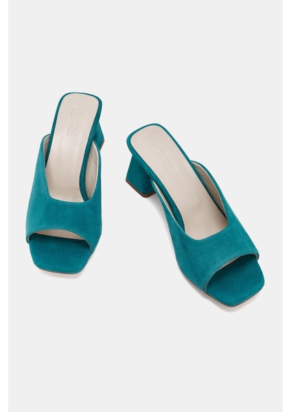 Anna Kadın Turkuaz Gerçek Deri Topuklu Terlik modelleri