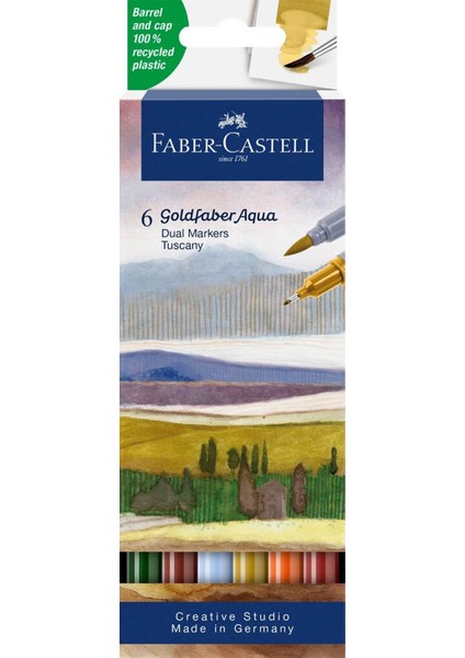 Goldfaber Aqua Çift Uçlu Markör 6'lı Mnzr Set,Su Bazlı, Fırça ve Fineliner Uçlu,Yıkanabilir Mürekkep