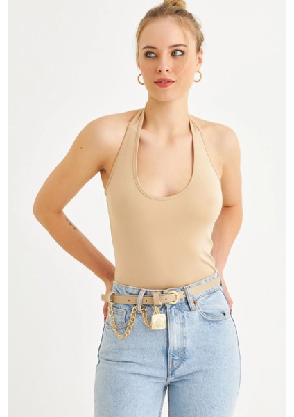 Kadın Taş Boyun Askılı Crop Bluz TF69 fiyatları