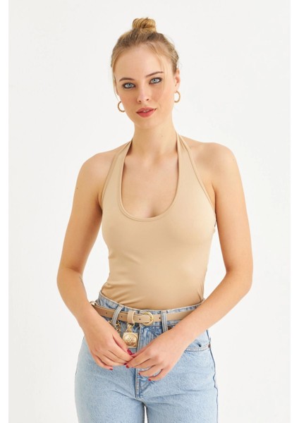 Kadın Taş Boyun Askılı Crop Bluz TF69 modelleri