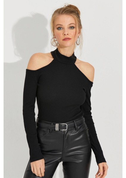 Kadın Siyah Omuzları Açık Kaşkorse Bluz EY2590 indirimleri