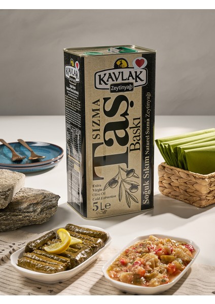 Kavlak Taş Baskı Soğuk Sıkım Zeytinyağı 5 Lt