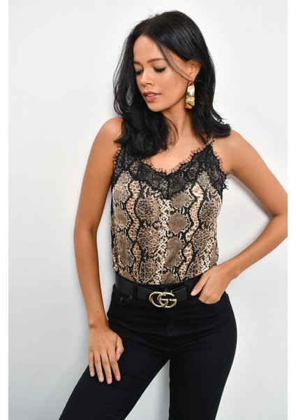 Kadın Taş-Siyah Dantelli Atlet LPP5008