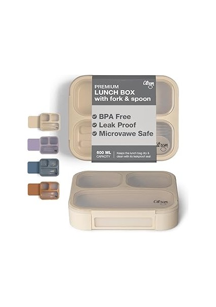 Citron Citron Çatal ve Kaşıklı Bento Beslenme Kutusu Seti - Beige 1061015