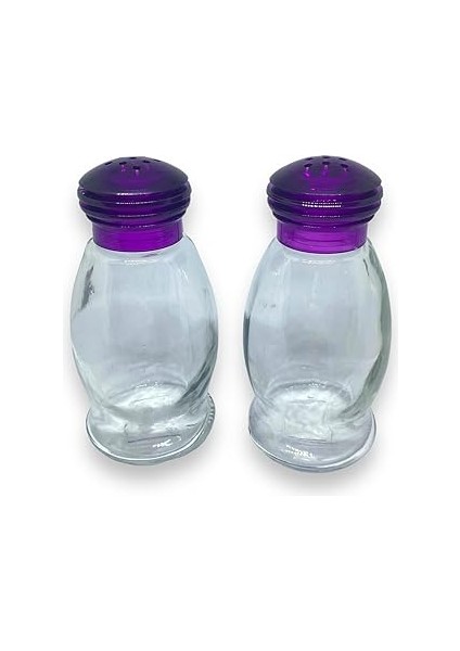 100 cc 2 Adet Cam Tuzluk, Mor Sert Plastik Kapaklı Tuzluk/mor Kapaklı