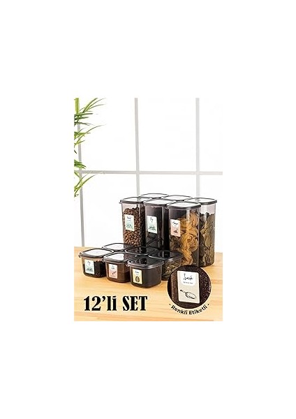 Renkli Etiketli 12LI Peggy Erzak Saklama Kabı 6x(0,55 Litre, 1,75 Litre) Antrasi