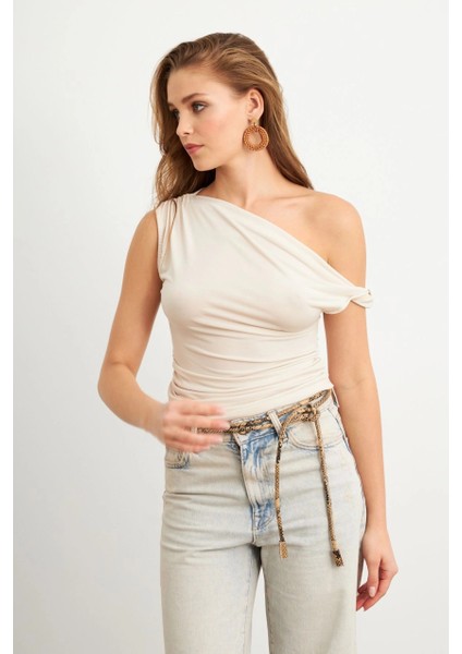 Kadın Vanilya Asimetrik Kol Bluz VA100 fiyatları