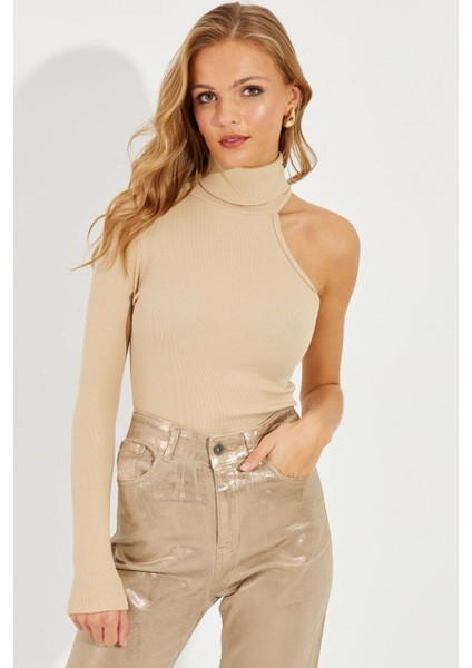 Kadın Vanilya Balıkçı Tek Kol Kaşkorse Bluz EY1118 fırsatları