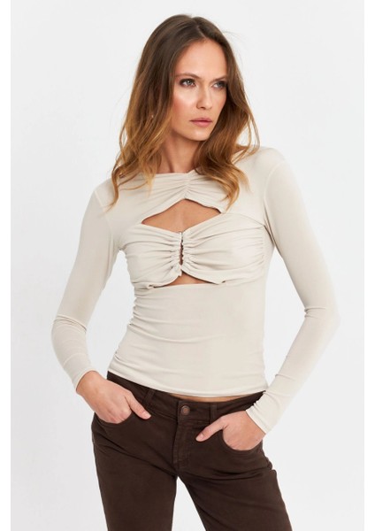 Kadın Vanilya Pencereli Aksesuarlı Bluz SB3046 fiyatları