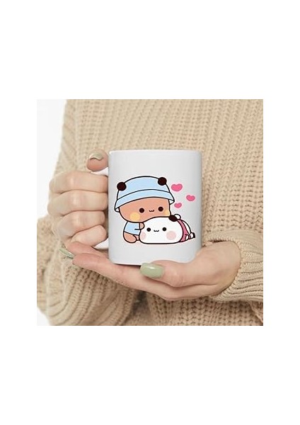 Print Dore Sevimli Bubu ve Dudu Kahve Kupa, Ayı Seramik Kupa, Panda Ayı Kupası, Sevi,ıngilizce Kupa