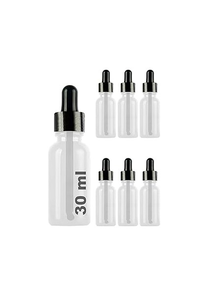 Afracam 30 ml Metal Kapaklı Damlalık Dropper Şişesi Serum 30 cc Cam Şişe 6 Adet (Siyah Kapak, Şeffa
