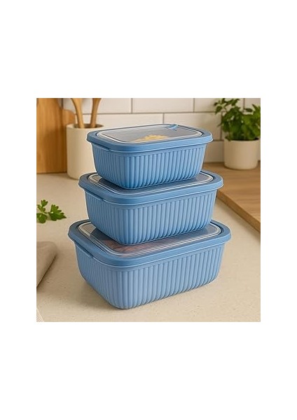 3'lü Mikrodalga Uyumlu Dikdörtgen Gıda Saklama Kabı Seti Sızdırmaz Kapaklı Buzdolabı Dondurucu Uygu