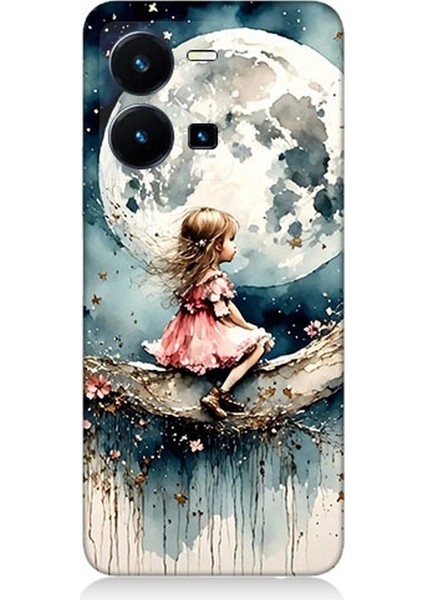 Vivo Y22S Uyumlu Ay Üzerinde Hayalci Kız Desenli Silikon Kılıf