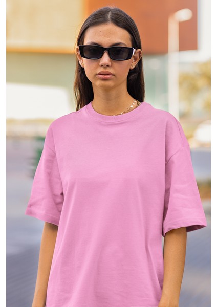 Oversize Relax Bisiklet Yaka Basic Şeker Pembe Tişört / Rahat Kesim T-Shirt fiyatları