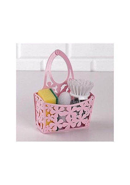 Çiçekli Süngerlik Musluğa Asılabilir Pembe