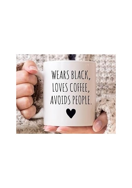 Print Dore Siyah Giyer Kahveyi Sever Insanlardan Kaçınır Kupa, Sözlü Kupalar, Fu Ingilizce KUPA35
