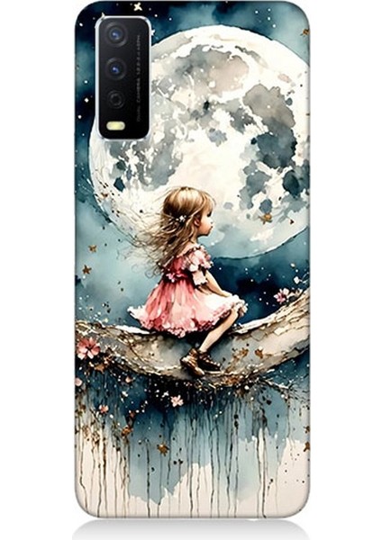 Vivo Y20S Uyumlu Ay Üzerinde Hayalci Kız Desenli Silikon Kılıf