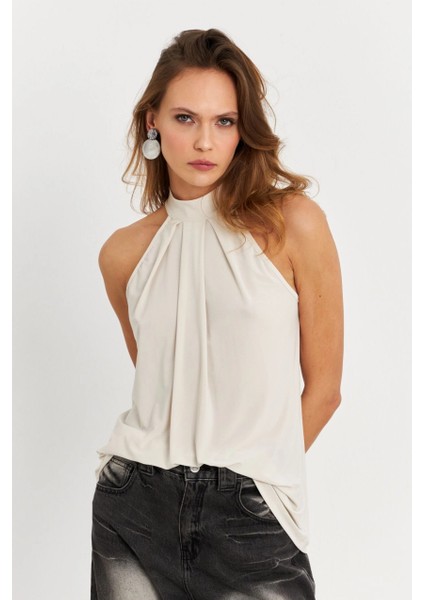 Kadın Taş Halter Yaka Desenli Bluz LPP1273 fiyatları