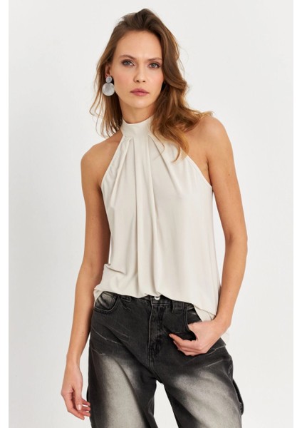 Kadın Taş Halter Yaka Desenli Bluz LPP1273 modelleri