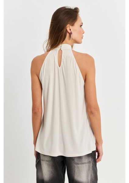 Kadın Taş Halter Yaka Desenli Bluz LPP1273 fırsatları