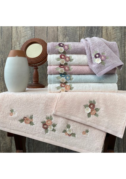 Buket - %70 Bambu / %30 Pamuk Nakışlı El Havlusu - 6'lı Set 50X90