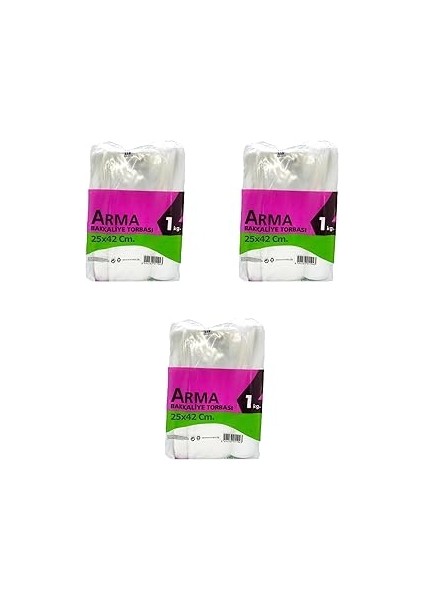 Naksan Arma Şeffaf Naylon 3 Lük 25X42 Cm. Bakkaliye Poşeti Torbası - 1 Kg. - Ort. 140 Adet - 3 Pake