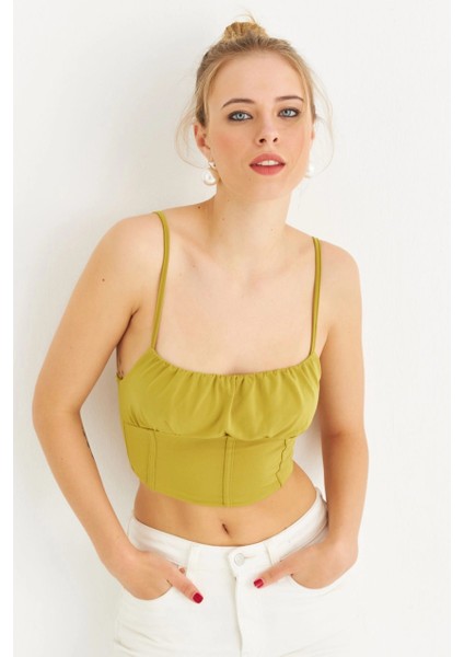 Kadın Yağ Yeşili Crop Bluz ZH259 fiyatları