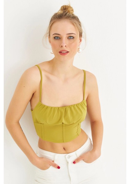Kadın Yağ Yeşili Crop Bluz ZH259 modelleri