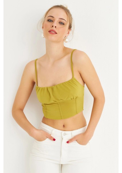 Kadın Yağ Yeşili Crop Bluz ZH259 fırsatları