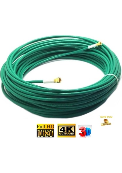 10 Metre Gold Uçlu Rg6/u4 Hazır Anten Kablosu 3D 4K Full Hd 1080 Uyumlu Tak Çalıştır (Yeşil)