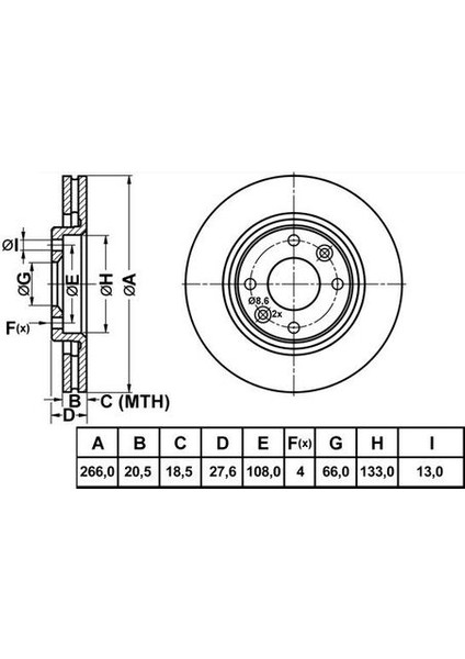 50127 Fren Dısk On Hava Kanallı 266-4- P206-306-405-PARTNER 1996>2002 Berlıngo 1.6-1.9d 2.0 Hdı 1998>2006 Samand Ikco 1.6 2008>