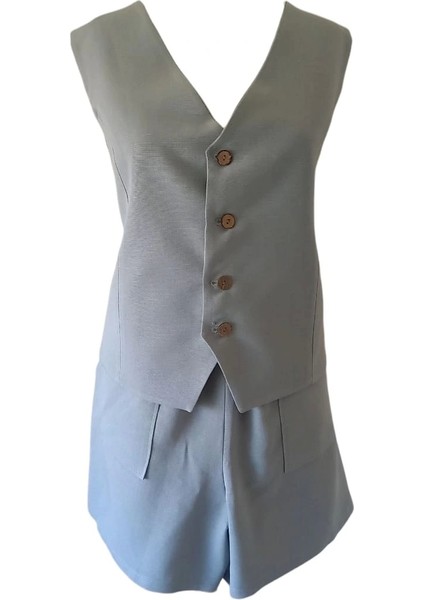 Raffels Yelekli Organik Keten Şortlu Takım