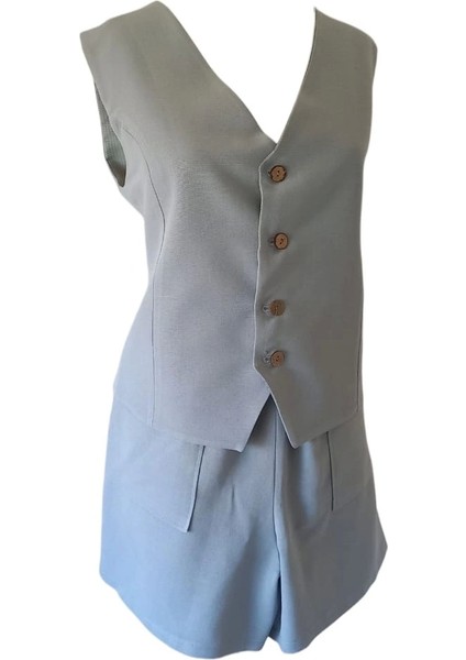 Raffels Yelekli Organik Keten Şortlu Takım modelleri