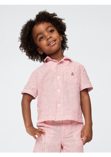 Erkek Bebek Kırmızı Keten-Pamuk Karışımlı Cabana Gömlek