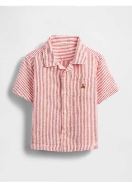 Erkek Bebek Kırmızı Keten-Pamuk Karışımlı Cabana Gömlek modelleri