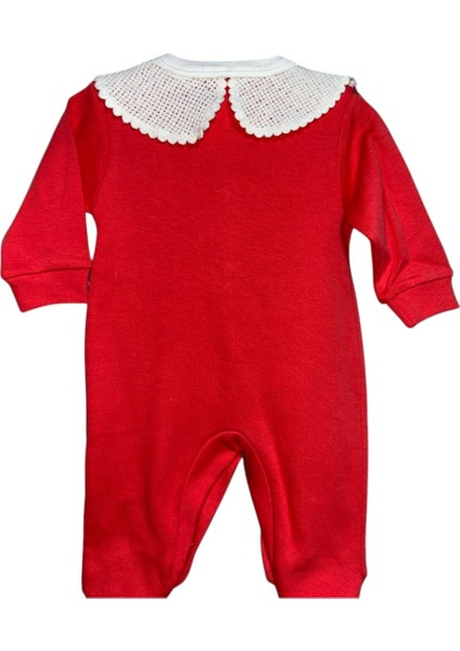 Kız Bebek Patikli Tulum - Örgü Yaka Detaylı Düğmeli Kırmızı Tulum modelleri