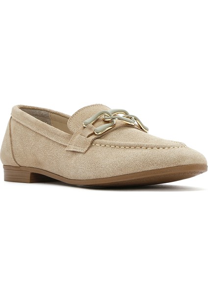 Kadın Bej Süet Deri Maskülen Loafer 25SFD130310