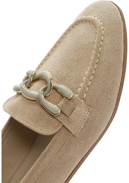 Kadın Bej Süet Deri Maskülen Loafer 25SFD130310
