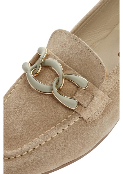 Kadın Bej Süet Deri Maskülen Loafer 25SFD130310