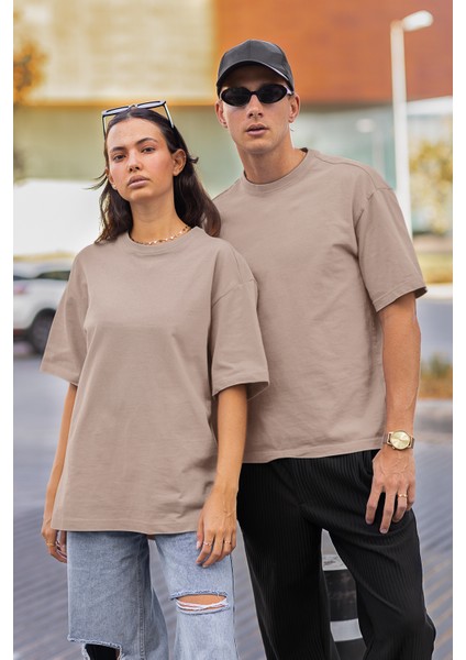 Oversize Relax Bisiklet Yaka Basic Kahve Tişört / Rahat Kesim T-Shirt