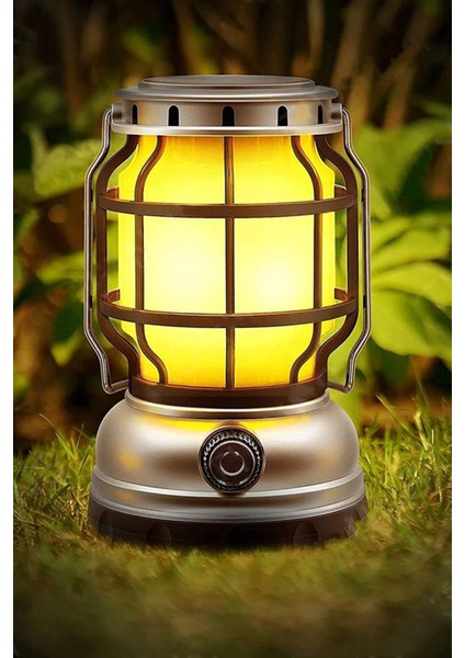 Güneş Enerjili Şarjlı Solar Kamp Lambası Ledli Su Geçirmez Asılabilir El Feneri Powerbank 1200 Mah