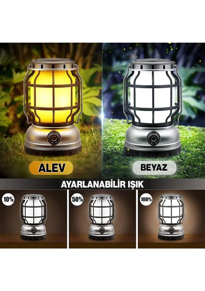 Güneş Enerjili Şarjlı Solar Kamp Lambası Ledli Su Geçirmez Asılabilir El Feneri Powerbank 1200 Mah indirimleri