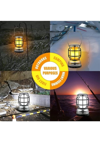 Güneş Enerjili Şarjlı Solar Kamp Lambası Ledli Su Geçirmez Asılabilir El Feneri Powerbank 1200 Mah