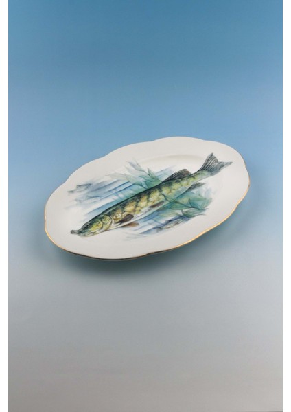 Fish Altın Yaldızlı Porselen Kayık Tabak